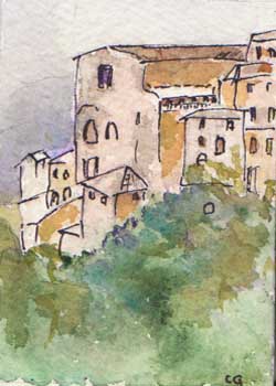 "Italian Hillside" by Garol Gepner, Madison WI - Watercolor, Pen & Ink